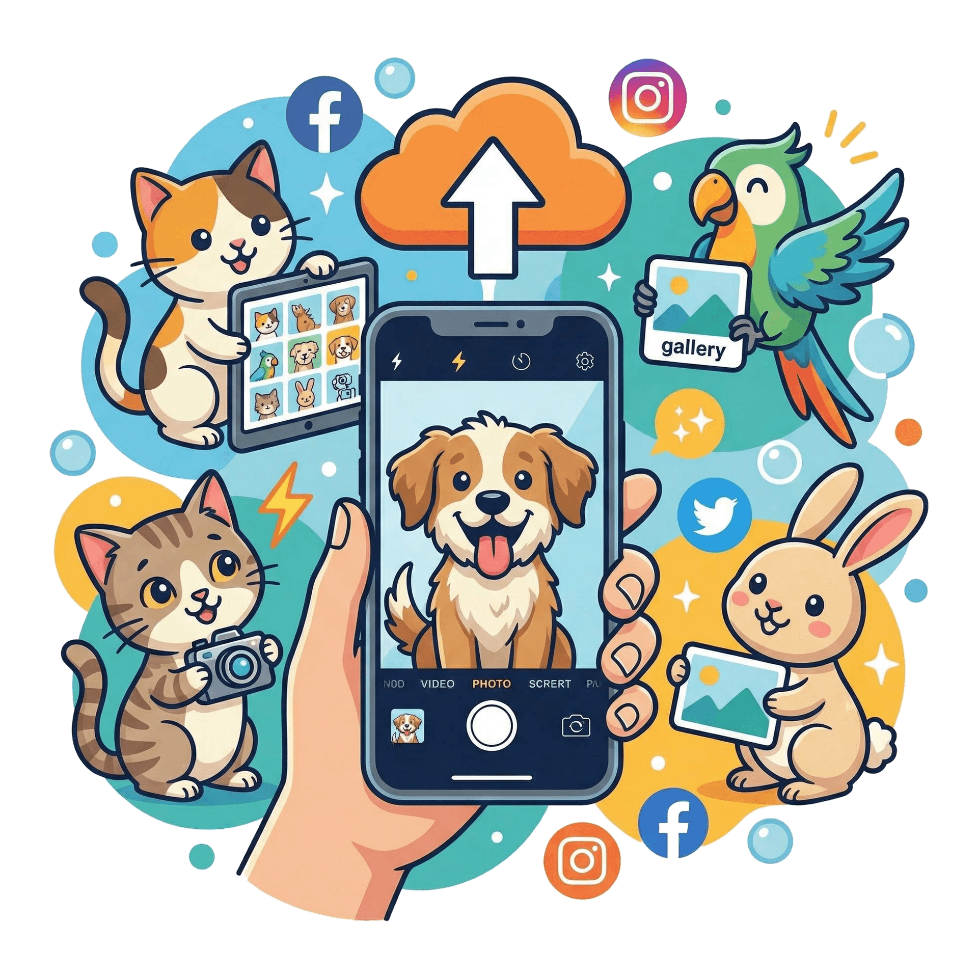 Illustration of a pet photo being uploaded into EditMyPet