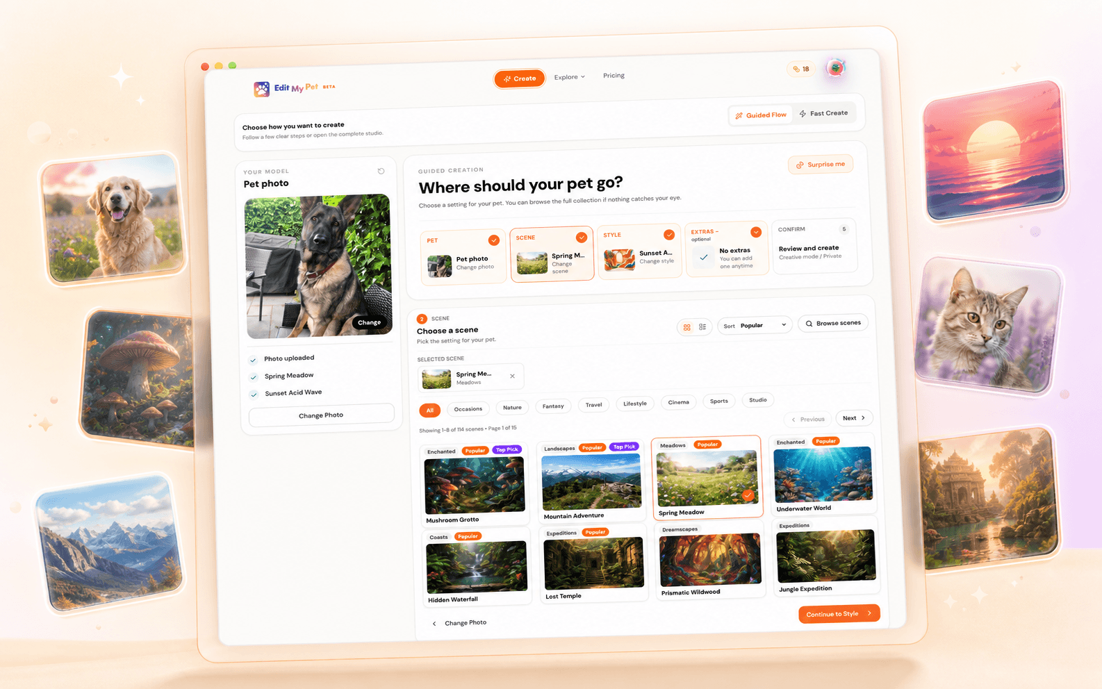 The redesigned visual EditMyPet Create experience shown in a warm product preview